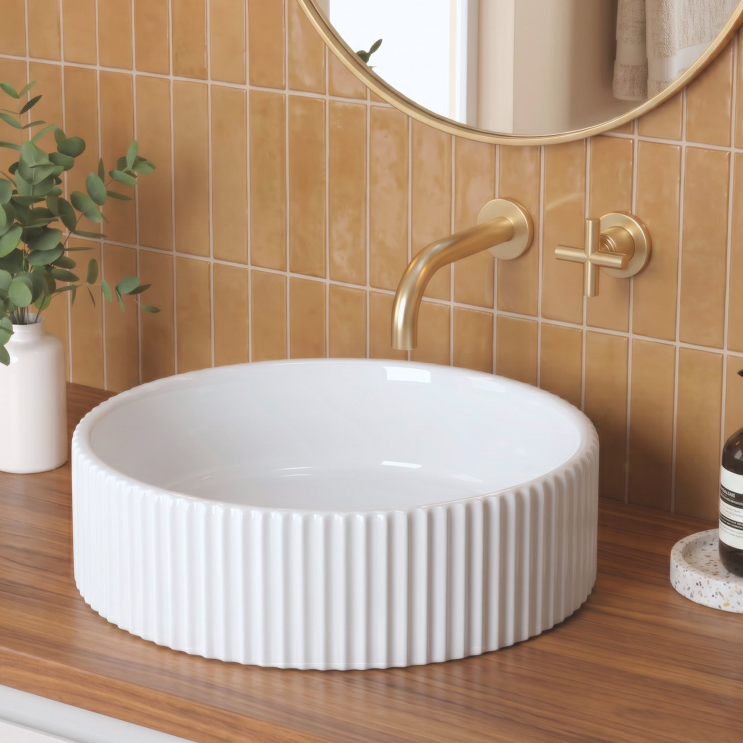 KES Bathroom Sink White Vessel Sink Bowl Above Counter Sink RV
